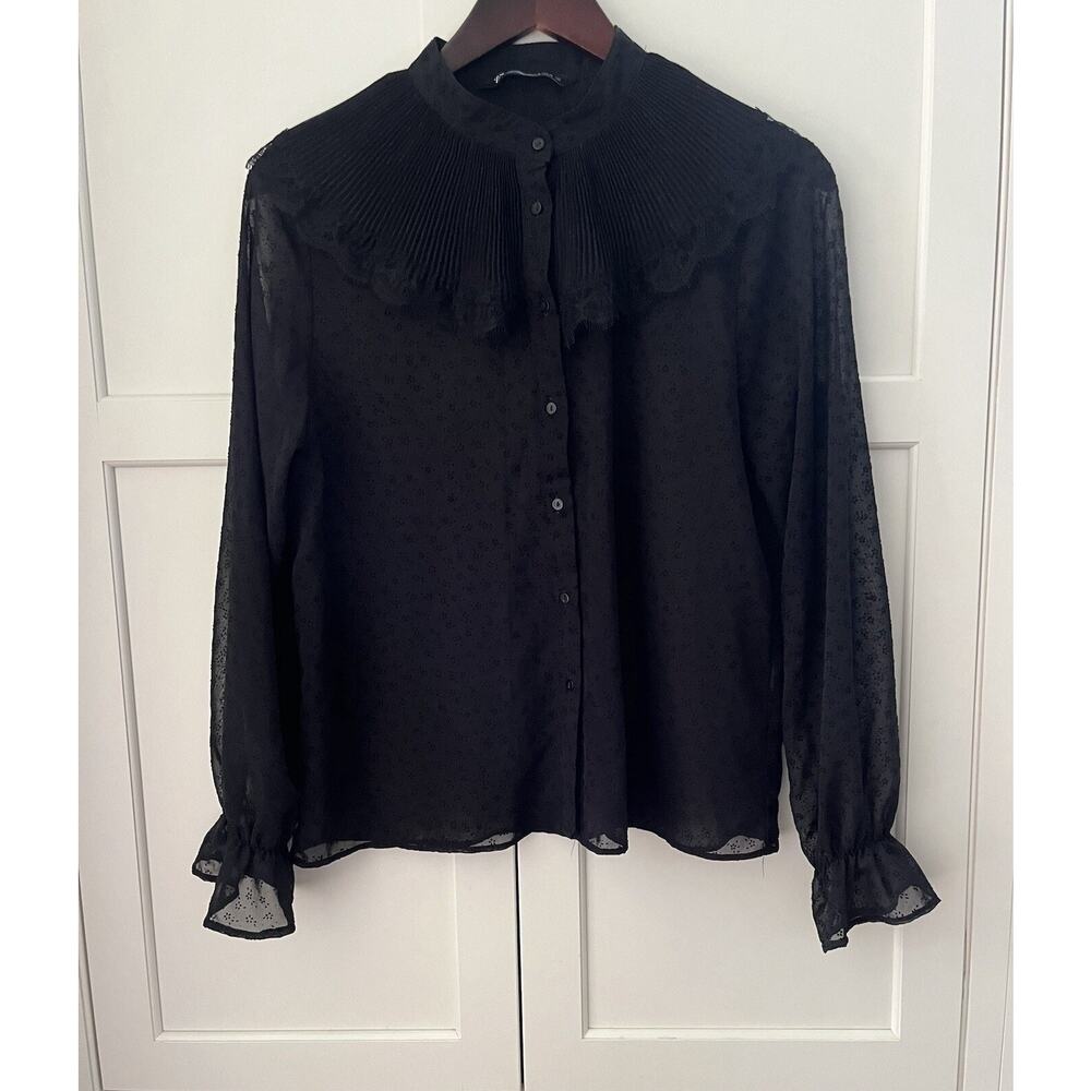 ZARA Women Black Sheer Blouse size S textured NWOT